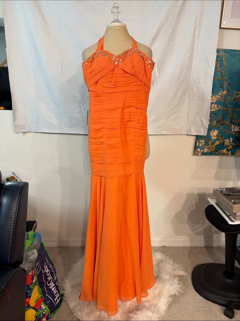 Embellished Halter Orange Maxi Dress
